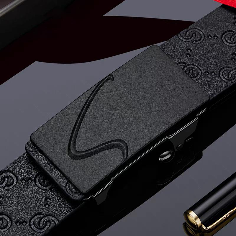 Мужской кожаный ремень с автоматической пряжкой, износостойкий, универсальный, повседневный, простой, из коровьей кожи, модный ремень для молодых мужчин, горячий 105cm