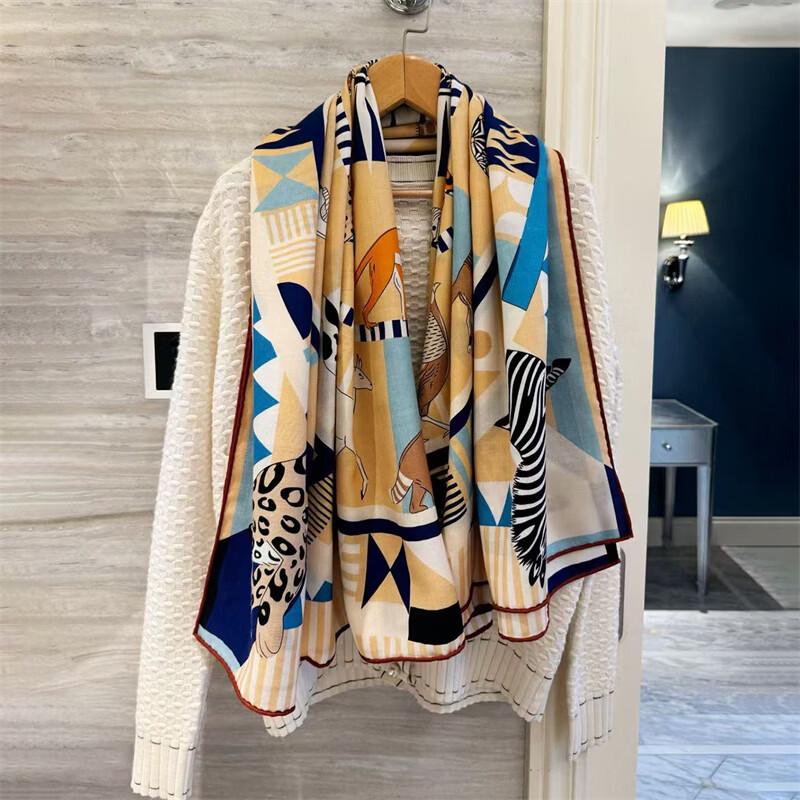 NINA SOLOR Carousel Silk Wool Large Square Scarf