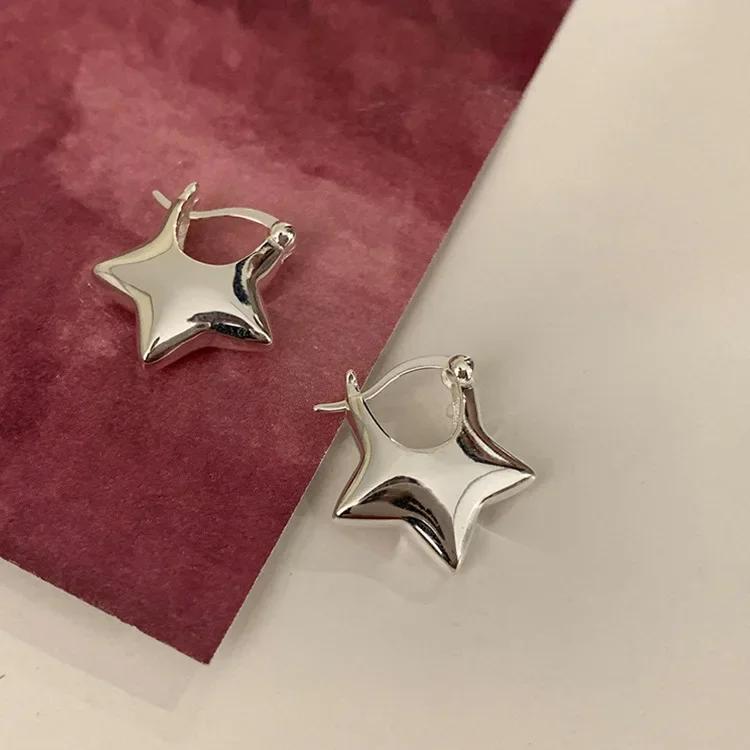 

Personality Fashion Stereoscopic Pentagram Hoop Earrings for Women New Charm Silver Color Stainless Steel Stud Earrings Jewelry срібний