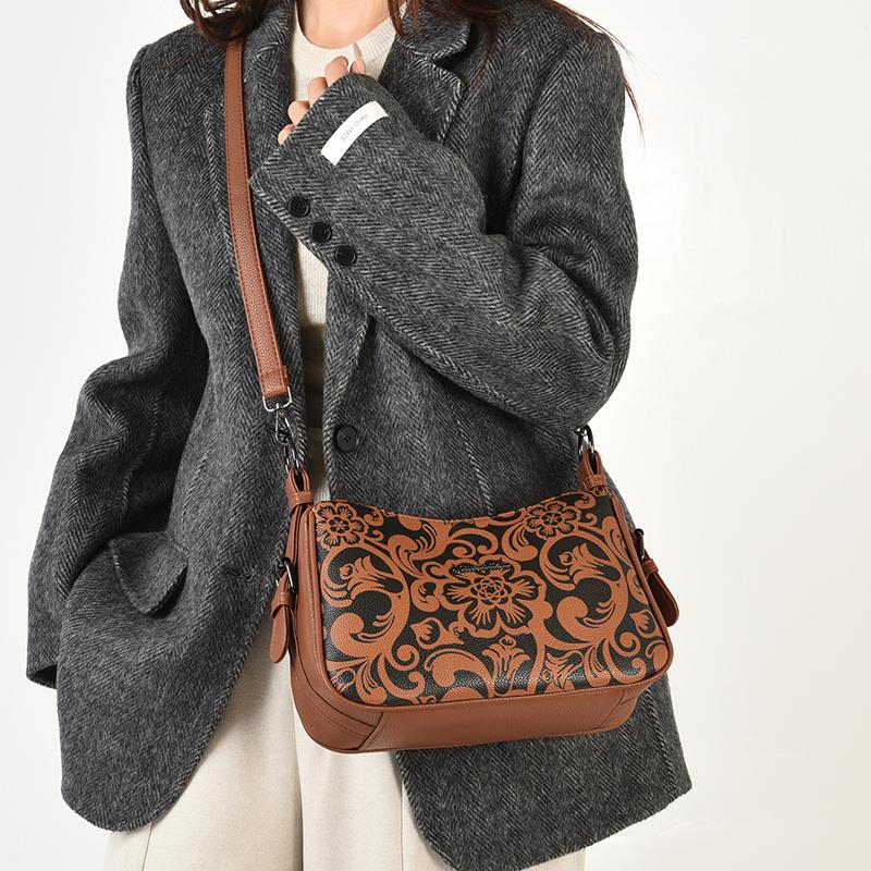 Sac Hobo Vintage à Motif Floral Gaufré pour Femmes - Sac à Bandoulière Mode en Similicuir pour l'Épaule avec Bandoulière Réglable pour le Quotidien Décontracté