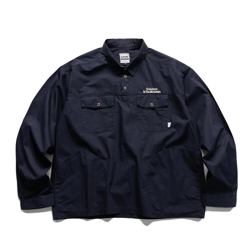 Japanese Retro Simple Letter Embroidered Shirt Men's Long Sleeve Lapel Multi-Pocket Casual Shirt Spring and Autumn Coat