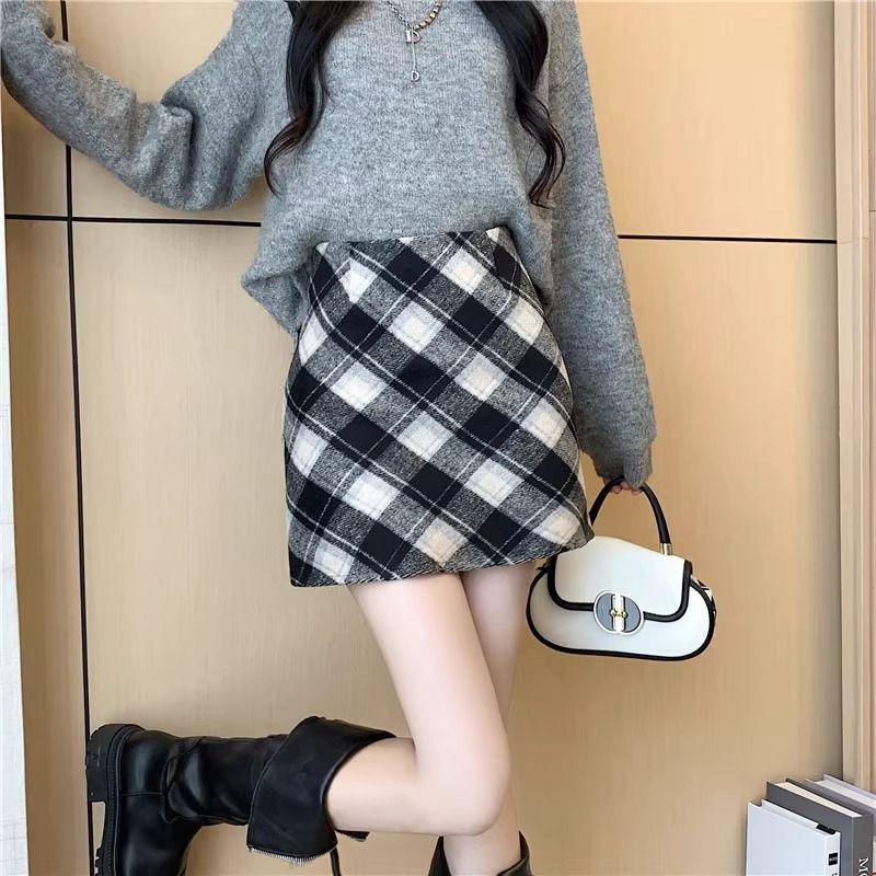 Wool Plaid High-Waisted A-Line Mini Skirt - Retro Academy Style for Autumn/Winter