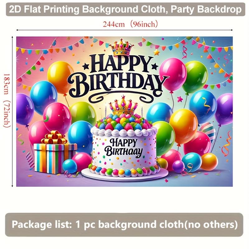 2D Happy Birthday Balloon Cake Party Background Cloth Celebration Colorful Festive Banner Kids Adult Event Photo Booth PropDecor