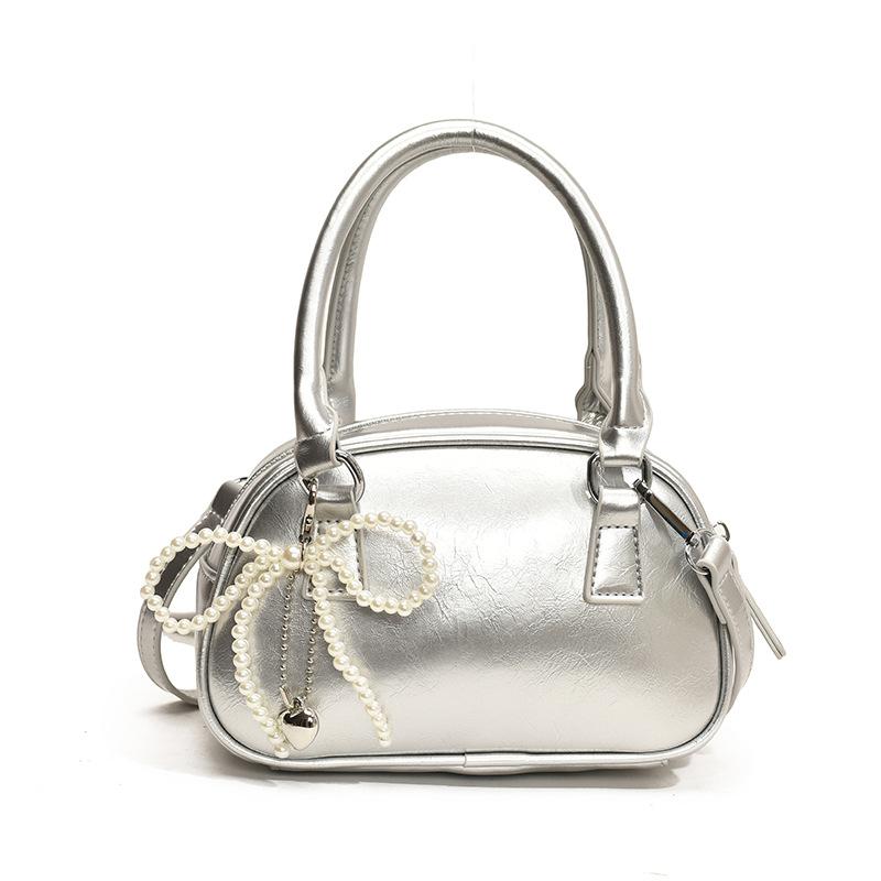 

Женская сумка-боулинг модная глянцевая ретро-сумка-подвеска Бостонская высококачественная однотонная портативная сумка-подушка на плечо серебряный