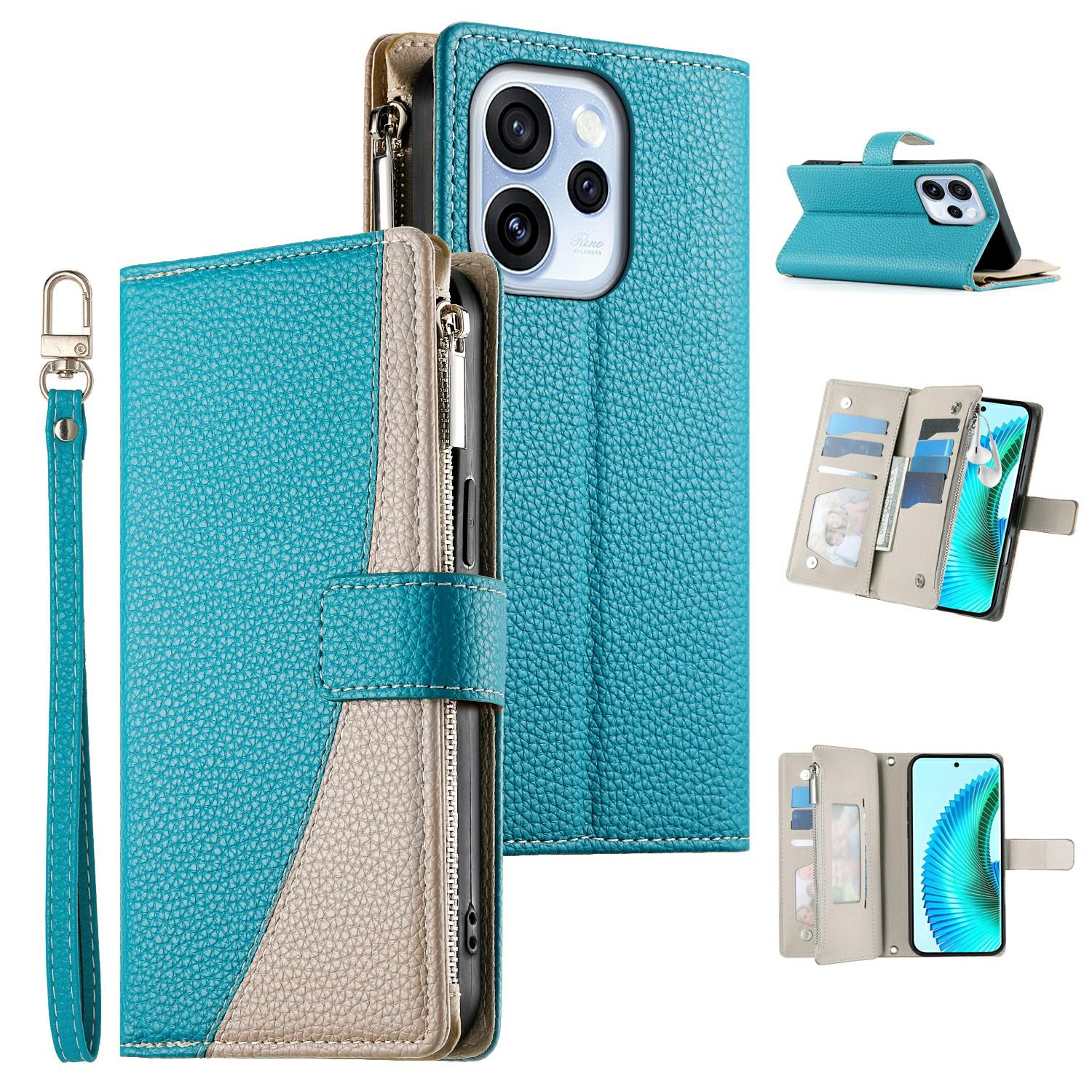 

For Oppo Reno15 F 5G Case Zipper Wallet Color Splicing Leather Flip Phone Cover with Straps