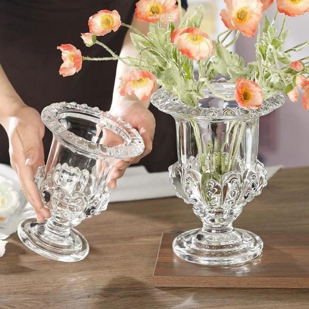 Creative French Style Transparent Glass Vase Decorative Elegant Flower Arrangement Vase Retro Decorative Vase Office