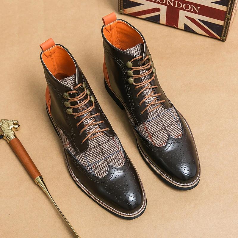 Brand Classic Brown High-top Men Dress Shoes Size 38-48 Pointed Tip Formal Shoes Men Lace-up Leather Boots for Men Vintage Boots