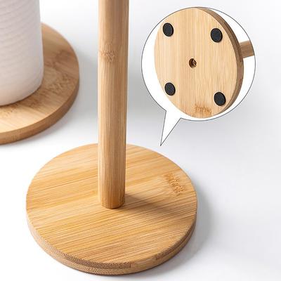 Kitchen Wooden Roll Paper Towel Holder Bathroom Tissue Vertical Stand Disposable