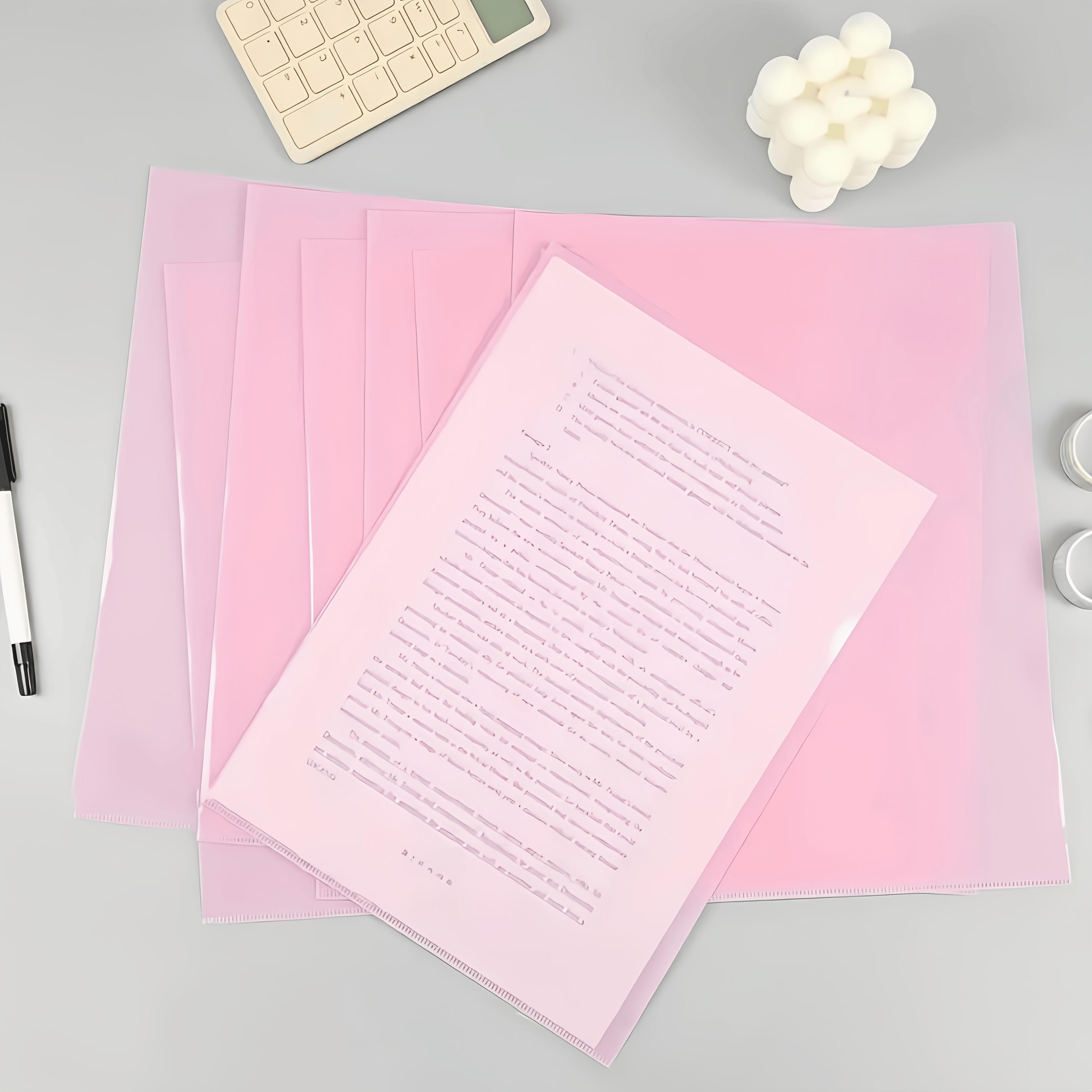 10pcs A4 Plastic File Folders, L-Shaped Transparent Document Protectors, Waterproof & Dustproof, File Organizer for Desk розовый