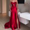 Elegant Red Floor-Length Maxi Dress With One-Shoulder Strapless Design High-Waisted A-Line Gown Formal Events Bridesmaid Or