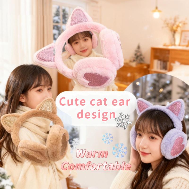 Plush Winter Warm Ear Earmuffs Glitter Cat Ear Warmers Heart Fur Hang Ear Cover For Women Girl Earflap Cold Protection Ear Muffs