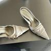 2024 Sandals Women's Summer New Pointy Pumps Back Empty Single Shoe Satin Ribbon High Heels