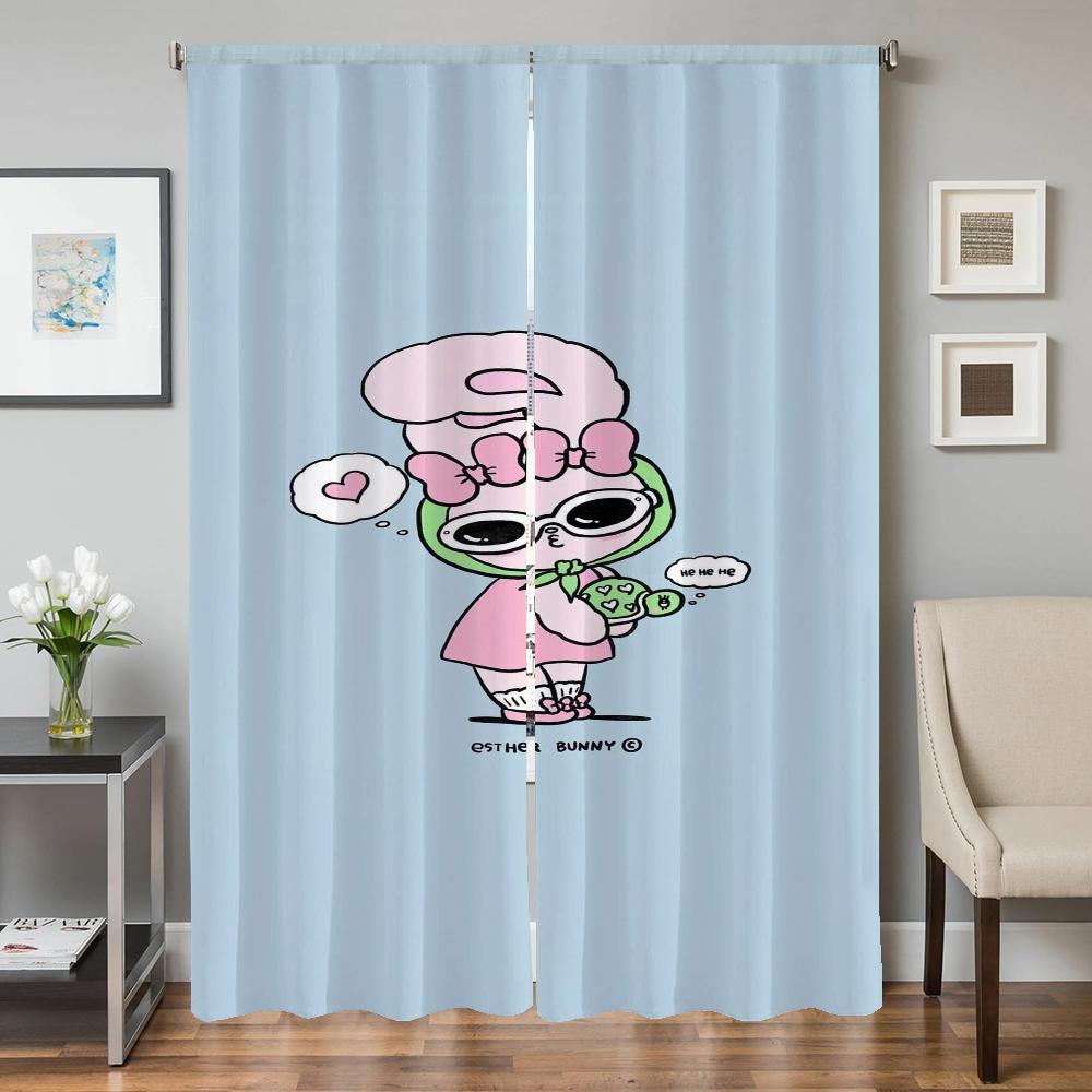 Zasłony okienne kuchenne do salonu 2 sztuki Zasłony zaciemniające Zasłona drzwiowa Kawaii Królik Przegroda Dekoracja sypialni Cień