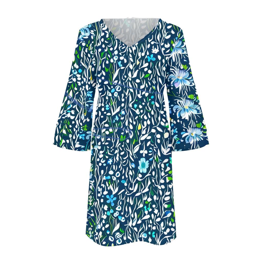 Women's Fashion Casual Round Neck Three-quarter Sleeve Midi Dress