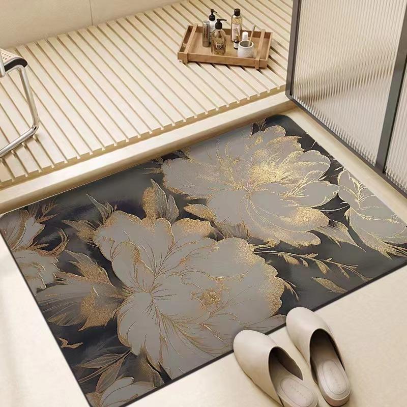 

Light Luxury Flower Door Mat Super Absorbent Diatom Mud Washroom Floor Doormat Kitchen Rug Non Slip Home Porch Entrance Carpets 30x40cm Diatom mud