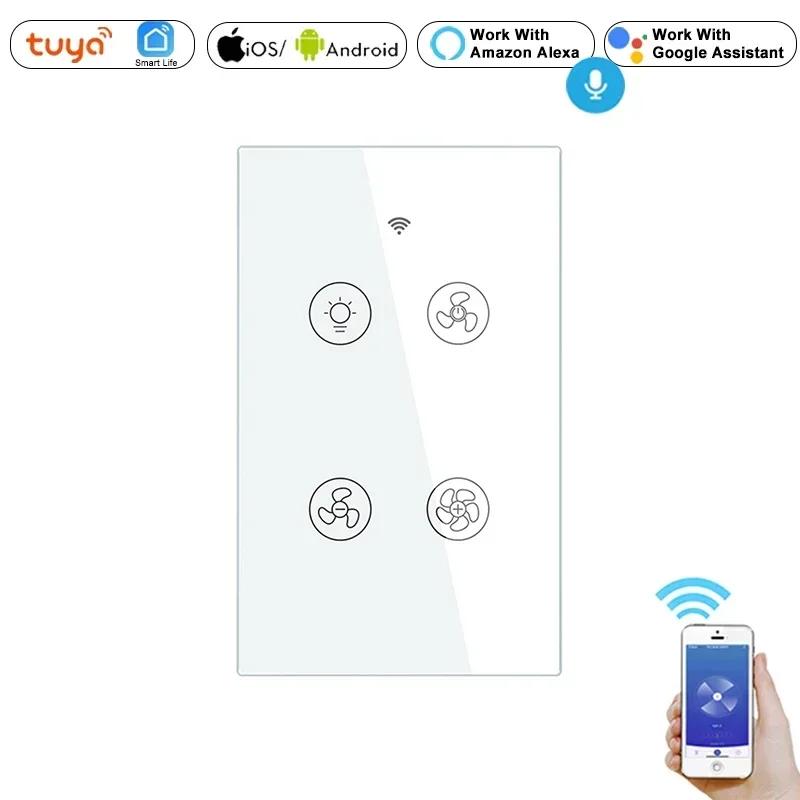 Tuya WiFi RF Smart Ceiling Fan Light Lamp Wall Switch Smart Life Remote Various Speed Control Works with Alexa Echo Google Home