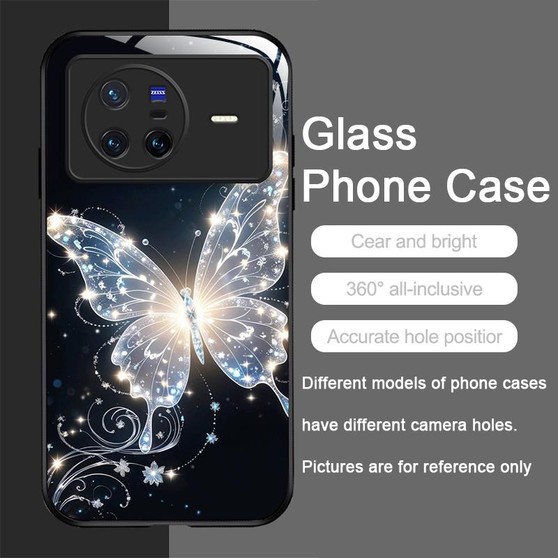 Luxury Colorful Butterflies Pattern Tempered Glass Phone Case for OPPO Reno 13F 12 11 10 Pro Plus Find X8 X3 Lite A94 A58 Cover