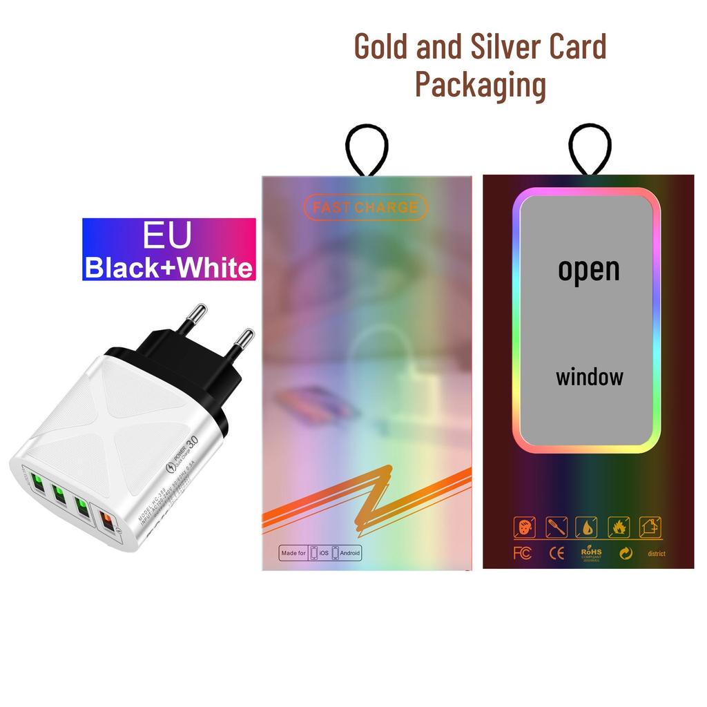 4-Port USB Fast Charger 5V/9V/12V QC3.0, European/American/British/Australian Standards, New Model