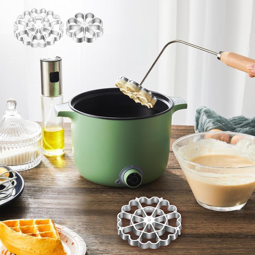 3pcs Bunuelos Mold with Handle Aluminum Achappam Mold Rosette Maker Kit Cookie Cake Tool Cast Waffle Rosette Iron Set Cooking Stamp Maker Kit