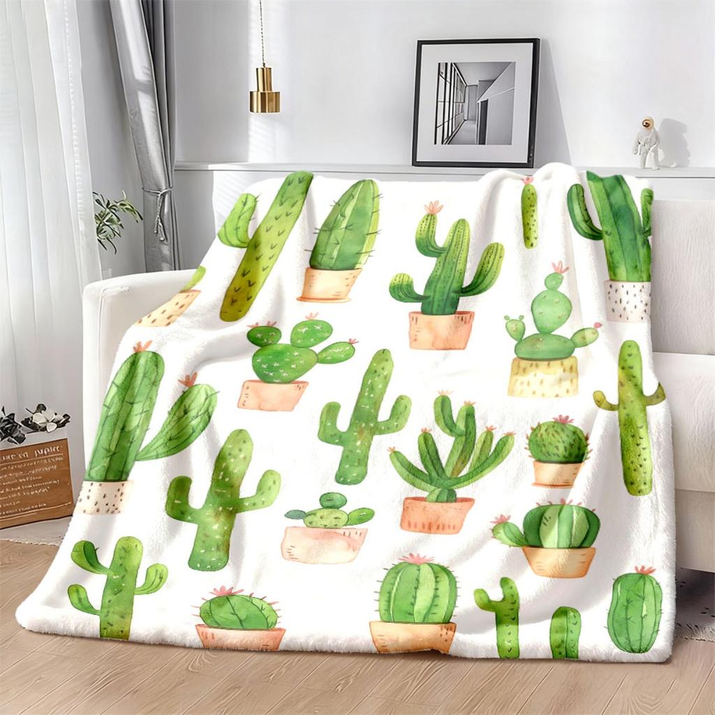 1pc YUZHIYU Contemporary Polyester Flannel Throw Blanket Digital Print Cacti Pattern, Soft Quilted All-Season Throw for Napping, Camping, Travel Uniqu