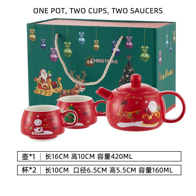 Special Gold-plated Tea Set Christmas Gift One Pot Two Cups Christmas Tea Pot Set Coffee Cup Saucer Teapots Teaware