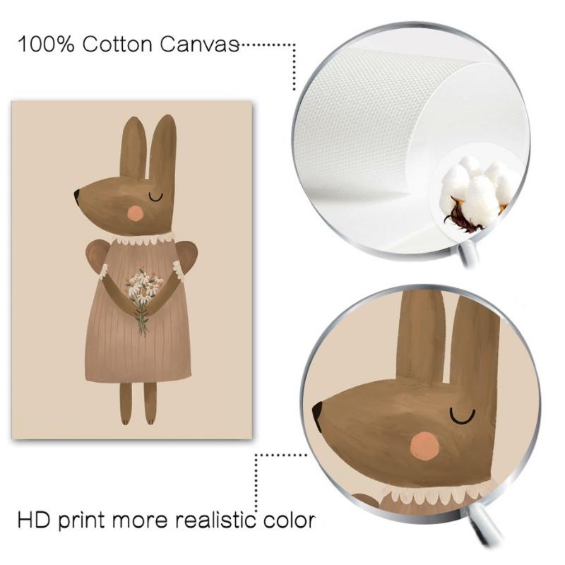 Nordic Retro Poster And Prints Wall Pictures Baby Kids Room Decor Cartoon Rabbit Fox Mouse Goose Duck Wall Art Canvas Painting