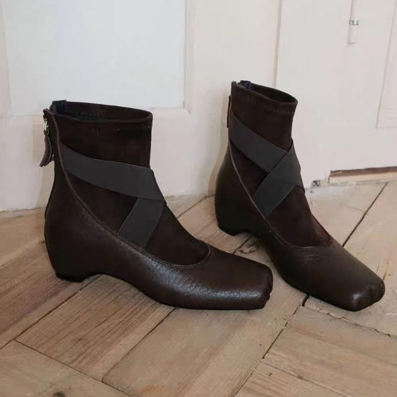 Designer Women Ankle Boots Square Toe Heeled Shoes Winter 2025 Chelsea Short Boots Elegant Dress Pumps Retro Mujer Snow Botas