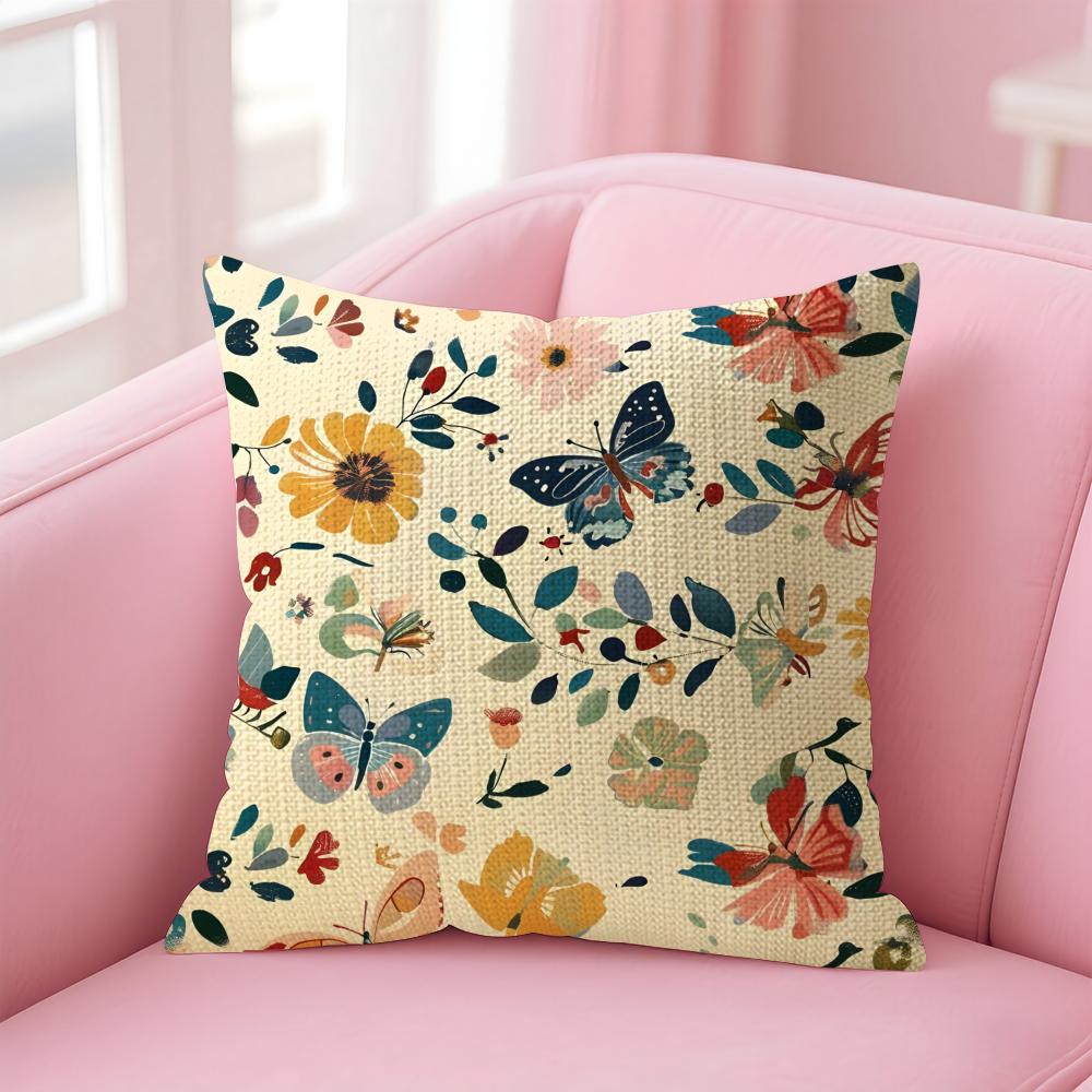 Colorful Floral Animal Cushion Cover Natural Linen Pillow Case Double-Sided Print Decorative Sofa Pillowcase Home Decor Gift