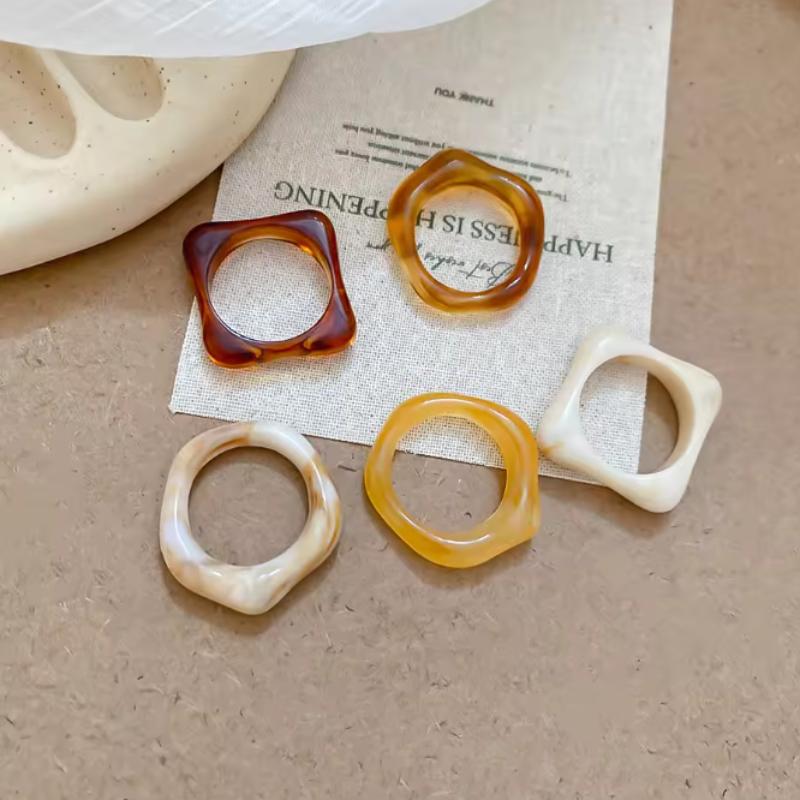 5 Pieces/Set Of Summer New  And Creative Colored Geometric Rings, Women'S Fashionable Daily Party Jewelry Gifts