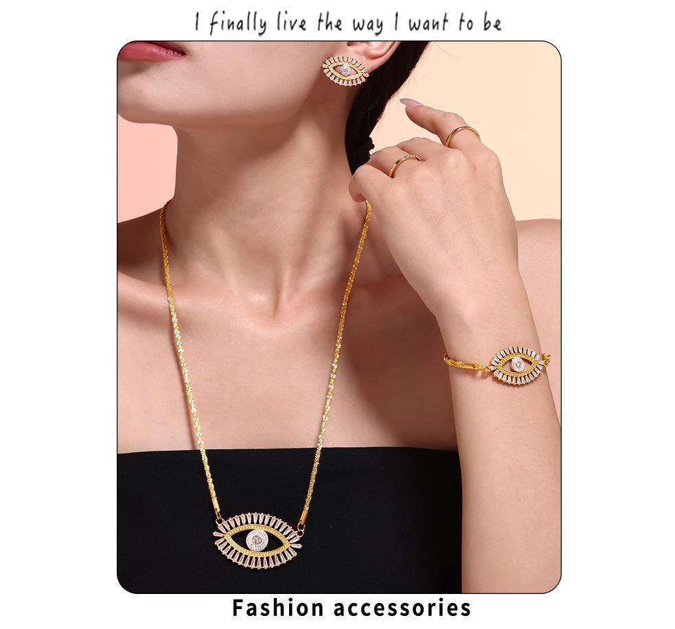 Devil's Eye Zircon Jewelry Set: Micro-Paved Titanium Steel Necklace, Bracelet & Earrings