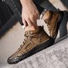 Spring/ AutumnMen's High-top Casual Sneakers Handmade Leather Shoes Plus Size 39-48