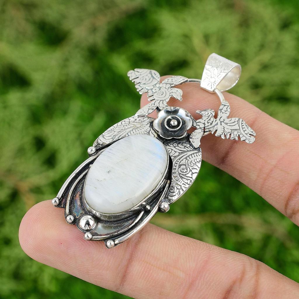 Thanks Giving Day Deal Rainbow Moonstone Stone 925 Silver Bezel Wife New Pendant