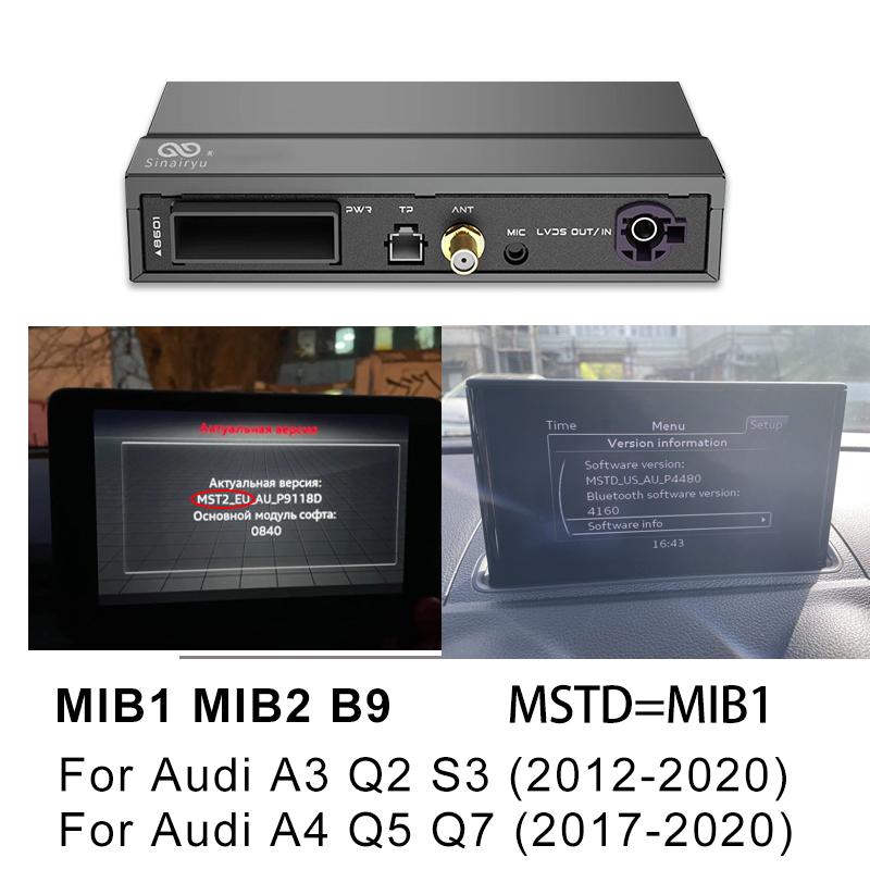 Sinairyu Compatibile con Apple CarPlay wireless per A1 A3 A4 A5 A6 A7 A8 Q2 Q3 Q5 Q7 S4 S5 MMI Car Play Android Auto Mirror Telecamera di retromarcia