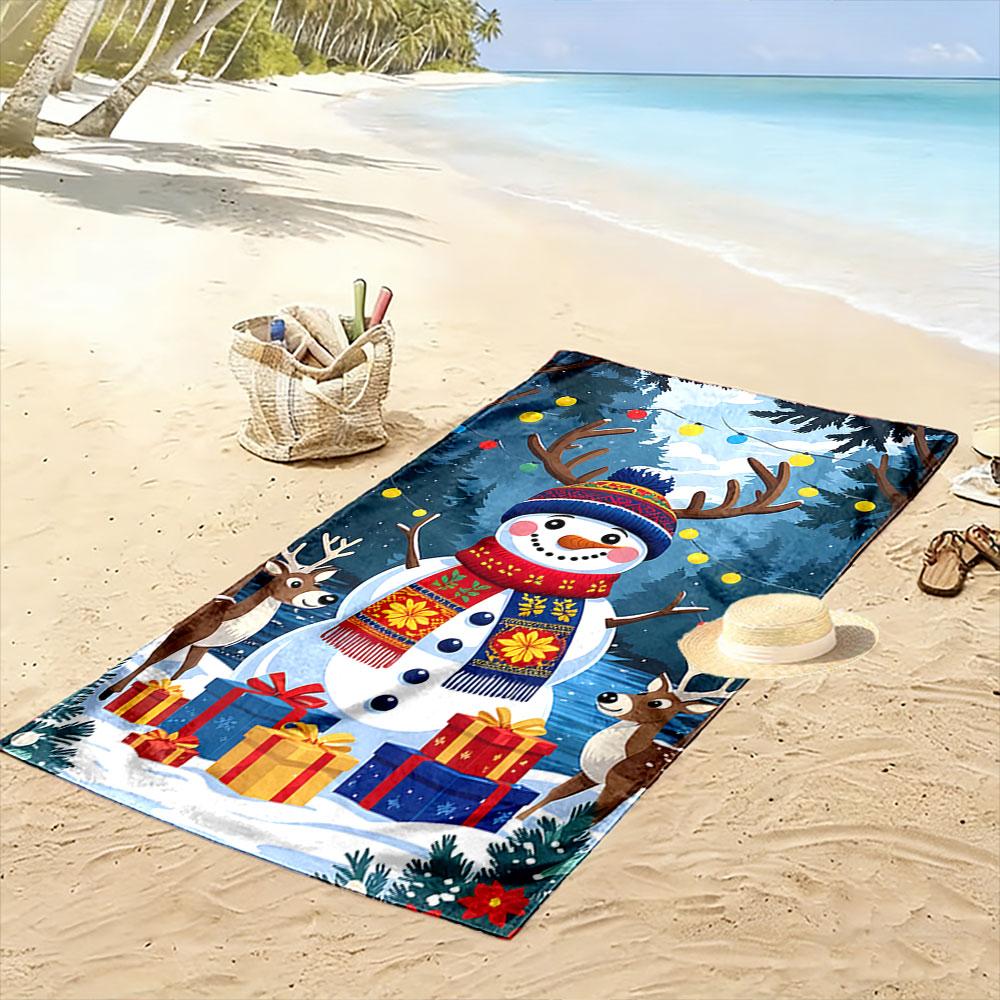 Snowy festive wonderland Print beach towel, quick drying, suitable for travel, outdoor sports, jogging, the beach and swimming, gift