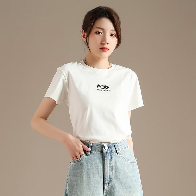 RAIN.CUN Women's Embroidered Round Neck Short Sleeve T-shirt
