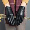 Leather Gloves Women'S Wintersheepskin Manicure Touch Screen With Velvet Thickened Cold And Warm Driving Short Riding Gloves