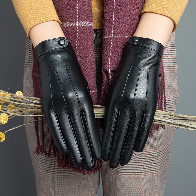 Leather Gloves Women'S Wintersheepskin Manicure Touch Screen With Velvet Thickened Cold And Warm Driving Short Riding Gloves