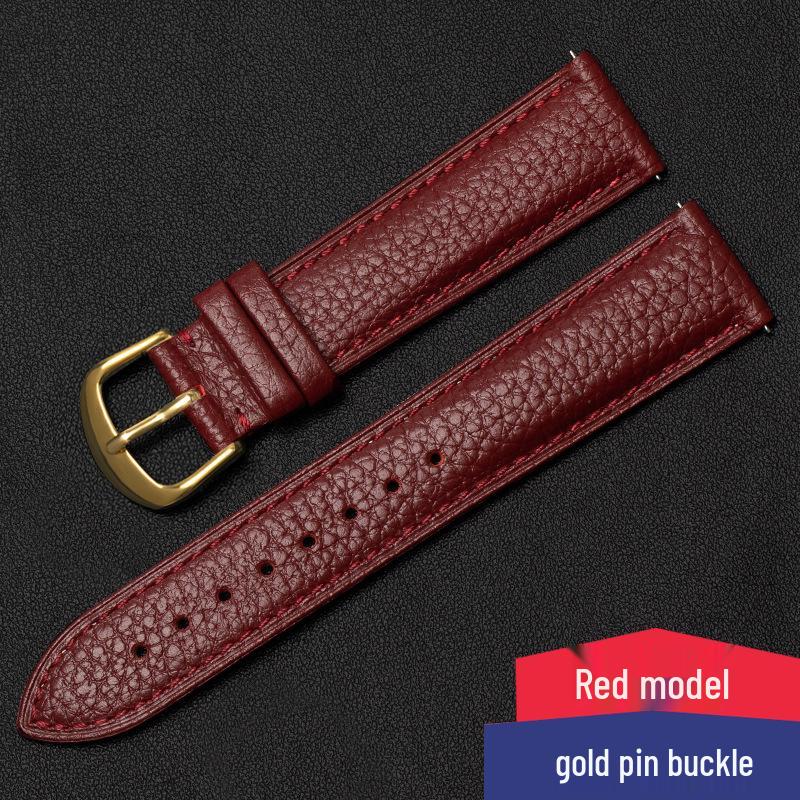 Lychee Pattern Genuine Leather Watch Strap - Soft, Breathable, Quick Release, Double-Sided Cowhide for Men & Women