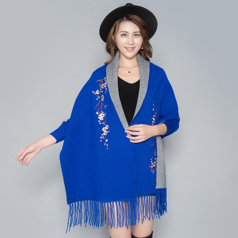 Korean Style Embroidered Shawl Cape: Versatile Knit Scarf for All Seasons