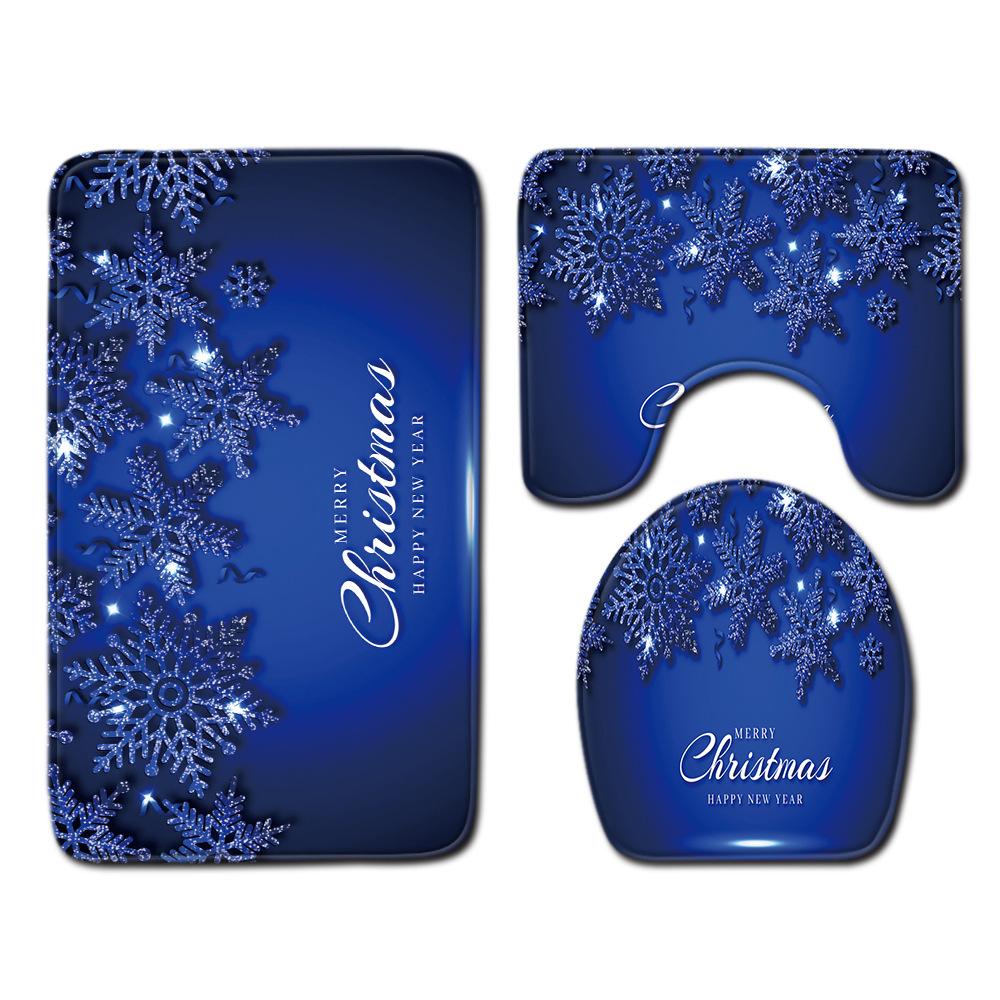 Christmas Shower Curtain Floor Mat Combination Four-Piece Set Bathroom Toilet Carpet Shower Room Mat Foot Mat