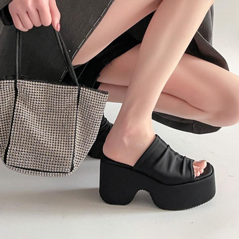 Fashion Summer Women Open Toe Leopard Platform Wedge Slippers Outdoor Beach Thick Soled Fad Sexy High-heeled Cool Slippers Zapatos Mujer
