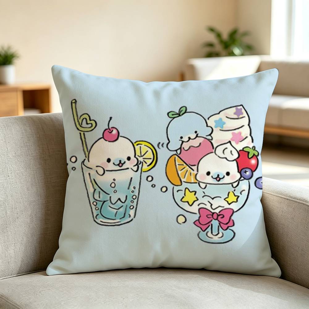 S-Soft Round Tiny Cartoon Mamegoma Square Double-Sided printed Pillow Case Bedroom Bedside Pillow Sofa Cushion Cover