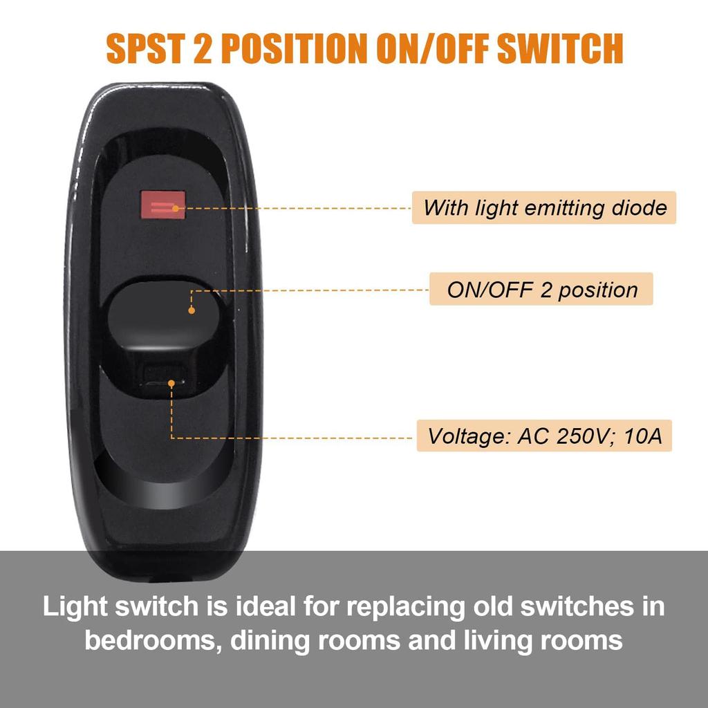 4PCS Appliance Inline Cord Switch Black/white AC 250V 10A Heavy Duty Thru Switch On Off Lamp Bulb Wall Line Control Switch