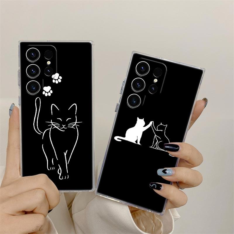 Funny Line Black Cat Phone Case For Samsung Galaxy S25 S23 S24 S22 Ultra Plus Shockproof Cover For Galaxy S24+ S23+ S25+ Shell