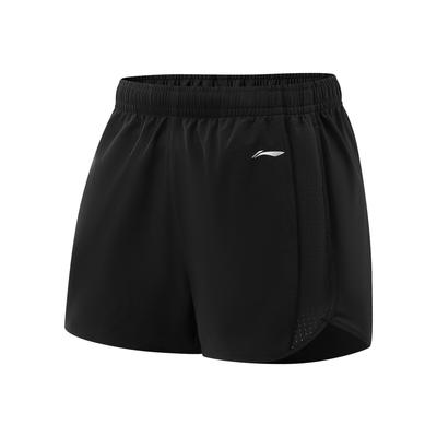 Li Ning Série Fitness Couleur Unie Taille Moyenne Confortable Respirant Polyvalent Jambe Droite Short de Sport Femmes short Noir Ardoise-Violet AKSV524-1