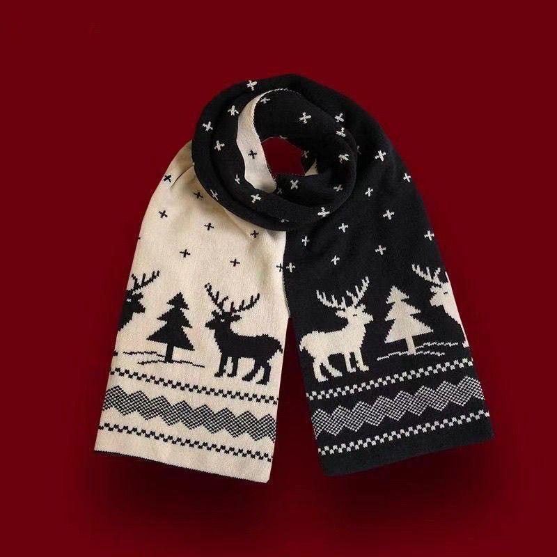 Red Christmas tree knitted scarf female autumn and winter warm versatile student couple Christmas gift green wool scarf