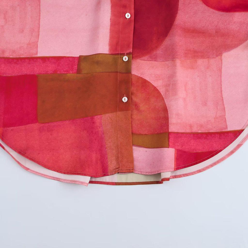 2025 Spring Women's Geometric Silk Satin Long Sleeve Shirt