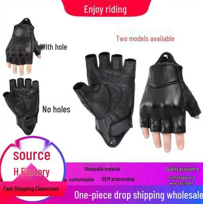 Gants de Moto à Demi-doigts Anti-chute en Cuir Véritable - Équipement Respirant pour Course Tout-Terrain