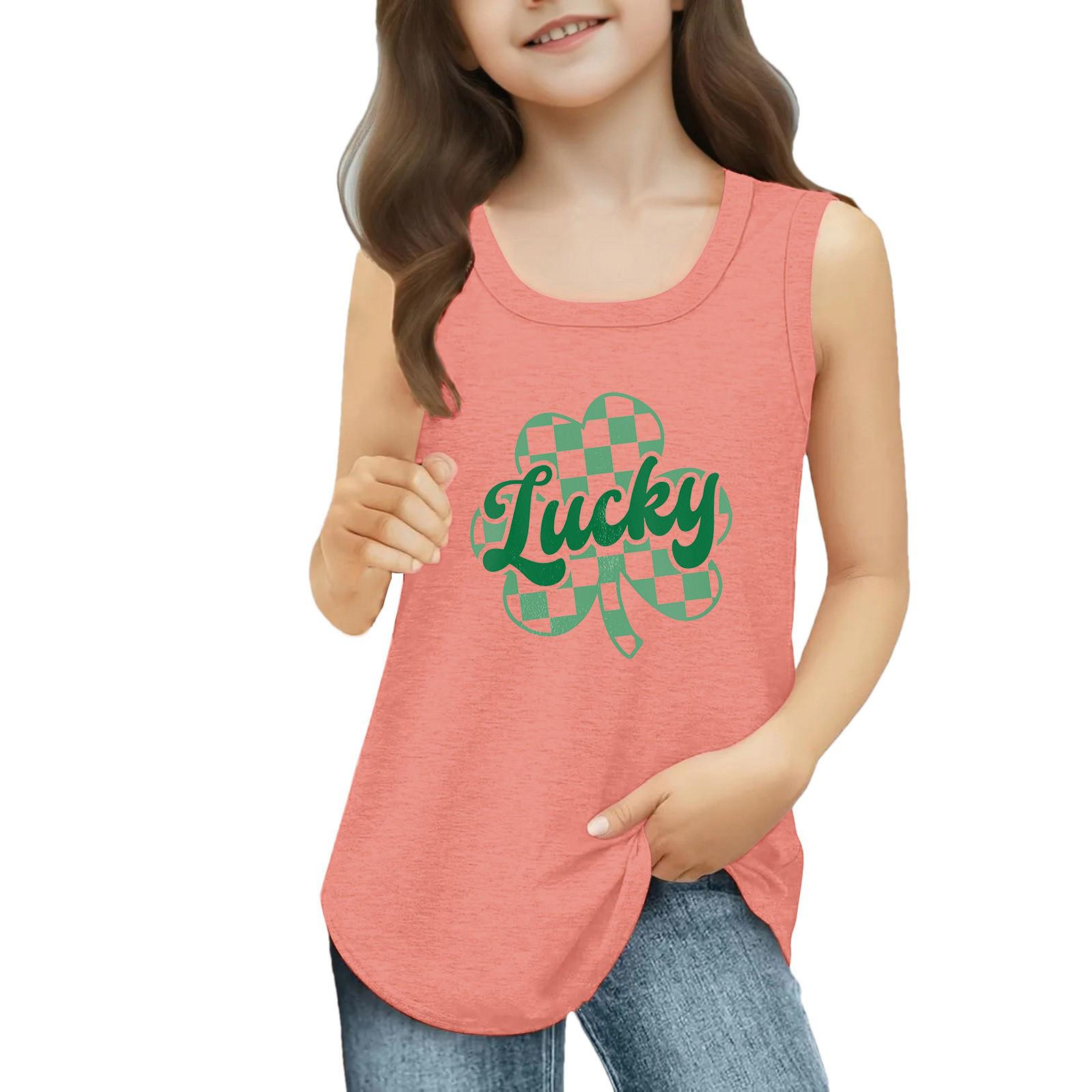 

Girls Kids Summer Crewneck Sleeveless Shirts Tank Tops St. Patrick s Day 170 кавун червоний колір