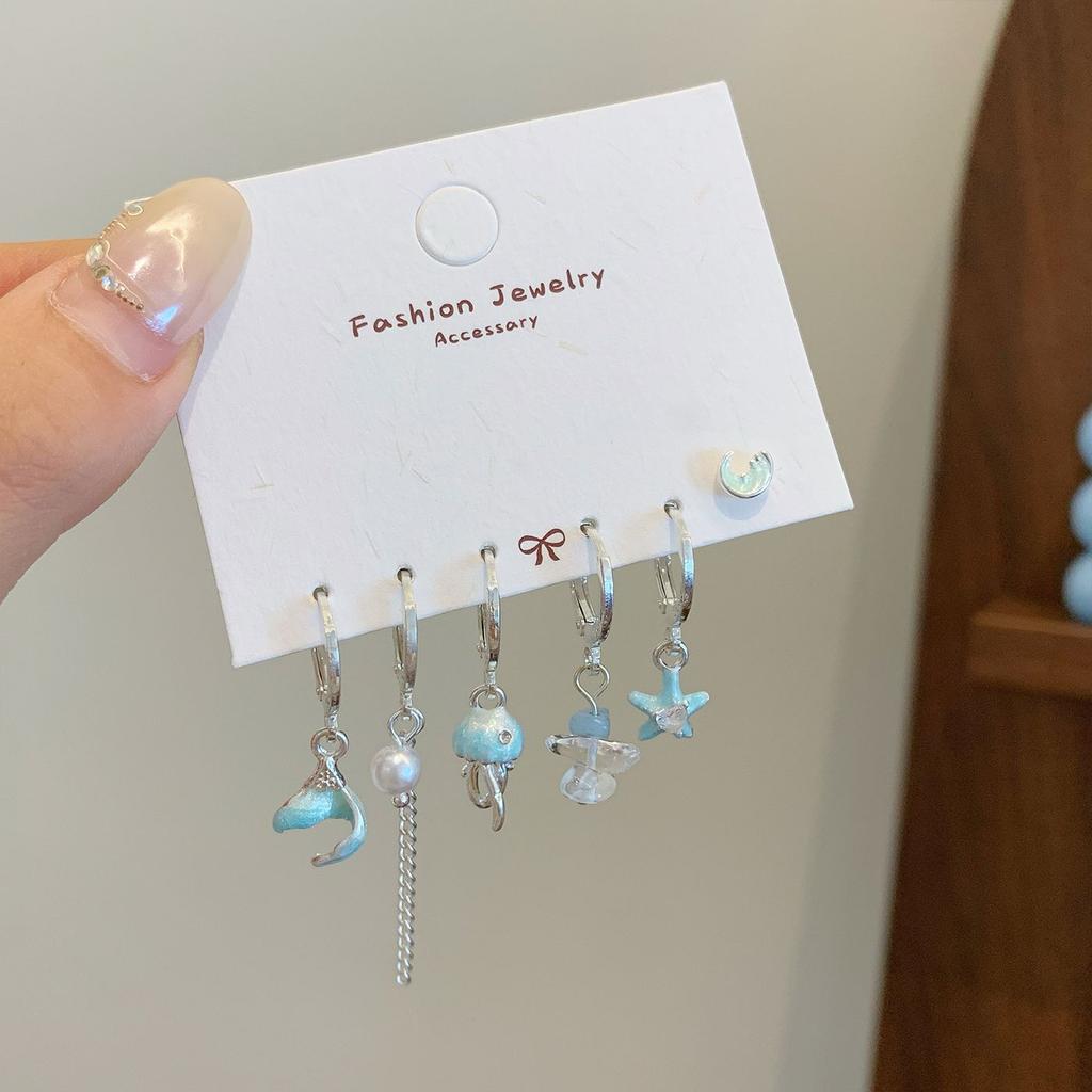 6PCS Set Cute Harajuku Blue Jellyfish Star Ocean Pendant Earrings for Women Girls Unique Aesthetic Charm  Accessories